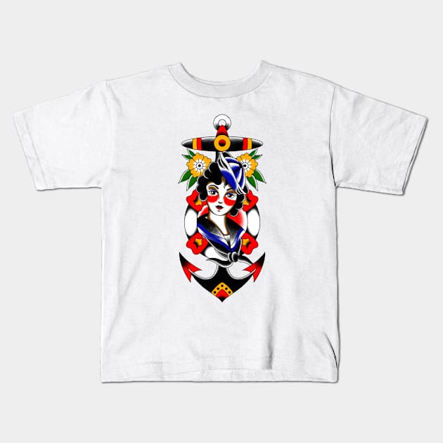 Sailor Girl Tattoo Design Kids T-Shirt by Victor Gomes